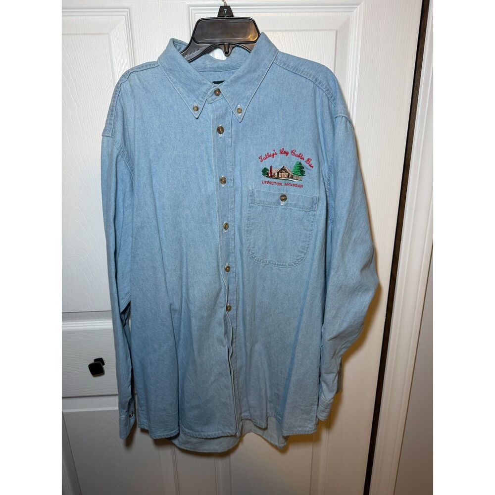 Three Rivers Light Blue Chambray Button Front Shirt Men's Large
